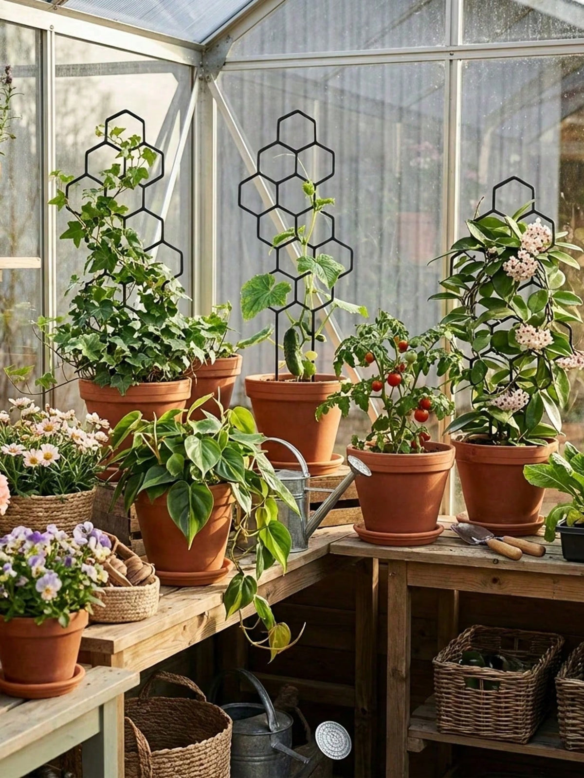 Honeycomb Shaped Plant Climbing Trellis, Outdoor Potted Plant Support, Rust-Resistant Plastic Rack Suitable For Potted Vines And Flowers, Space-Saving Support For Indoor And Outdoor Gardens