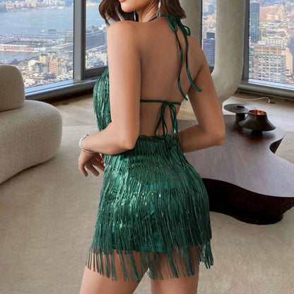 Hot-Selling New Sexy Nightclub-Style Suspender Jumpsuit, European And American Fashion, Backless Sequin Tassel Jumpsuit For Hot Girls
