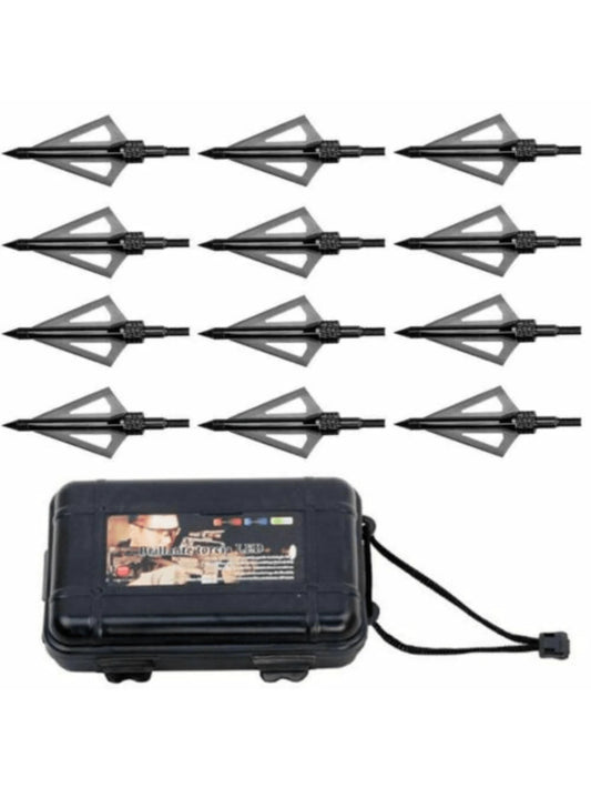 Hunting Broadheads 12Pcs 3 Blades Archery Broadheads 100 Grain Screw-In Arrow Heads Arrow Tips Compatible With Traditional Bows And Compound Bow