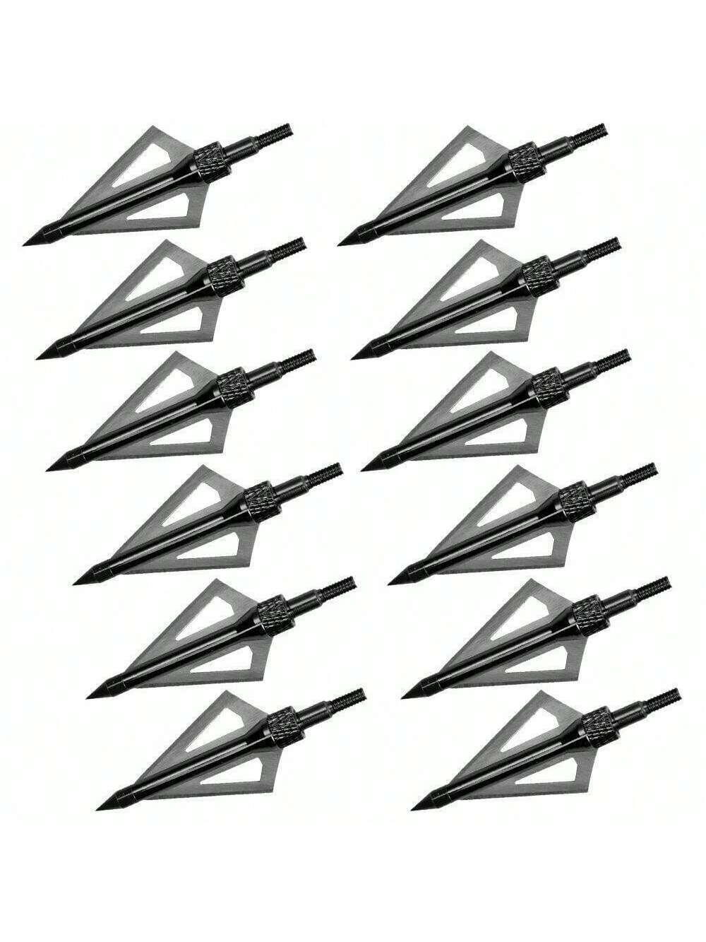 Hunting Broadheads 12Pcs 3 Blades Archery Broadheads 100 Grain Screw-In Arrow Heads Arrow Tips Compatible With Traditional Bows And Compound Bow