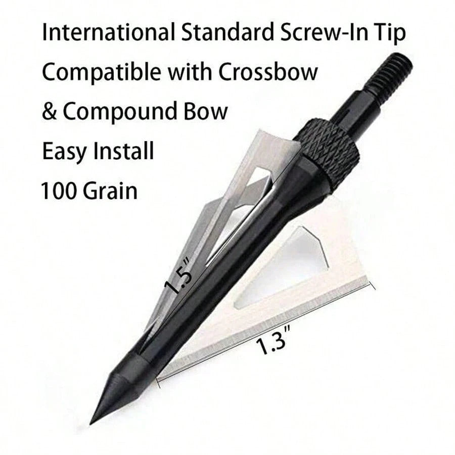 Hunting Broadheads 12Pcs 3 Blades Archery Broadheads 100 Grain Screw-In Arrow Heads Arrow Tips Compatible With Traditional Bows And Compound Bow
