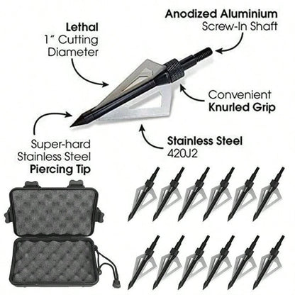 Hunting Broadheads 12Pcs 3 Blades Archery Broadheads 100 Grain Screw-In Arrow Heads Arrow Tips Compatible With Traditional Bows And Compound Bow