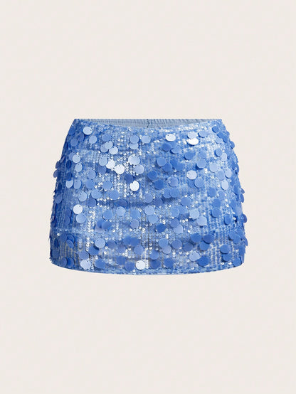 ICON Blue Bodycon High Waist Super Short Women's Mini Skirt Party Autumn Sequin