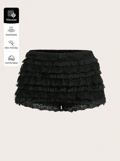 ICON Ladies' Multi-Layer Frill Hem Low-Rise Y2K Concert Going Out White Ruffle Shorts