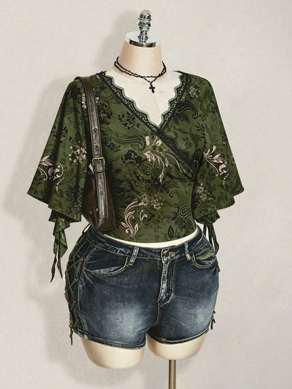 ICON Patterned Print Plus Size T-Shirt, Suitable For Music Festival