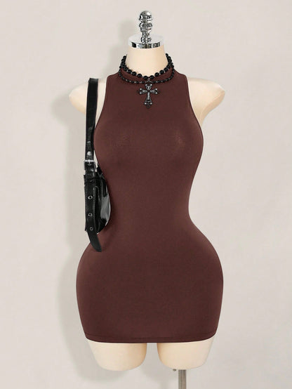 ICON Solid Color Criss-Cross Backless Sexy Casual Mini Dress,Dresses For Women Party