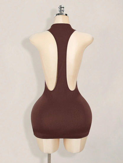 ICON Solid Color Criss-Cross Backless Sexy Casual Mini Dress,Dresses For Women Party