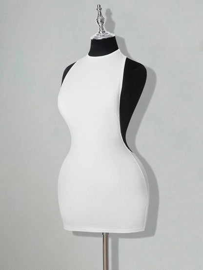 ICON Solid Color Criss-Cross Backless Sexy Casual Mini Dress,Dresses For Women Party