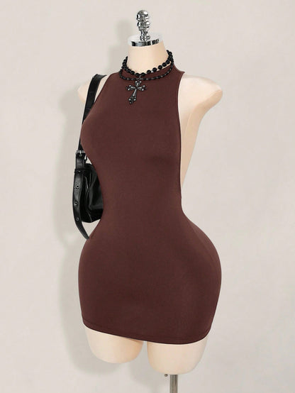 ICON Solid Color Criss-Cross Backless Sexy Casual Mini Dress,Dresses For Women Party