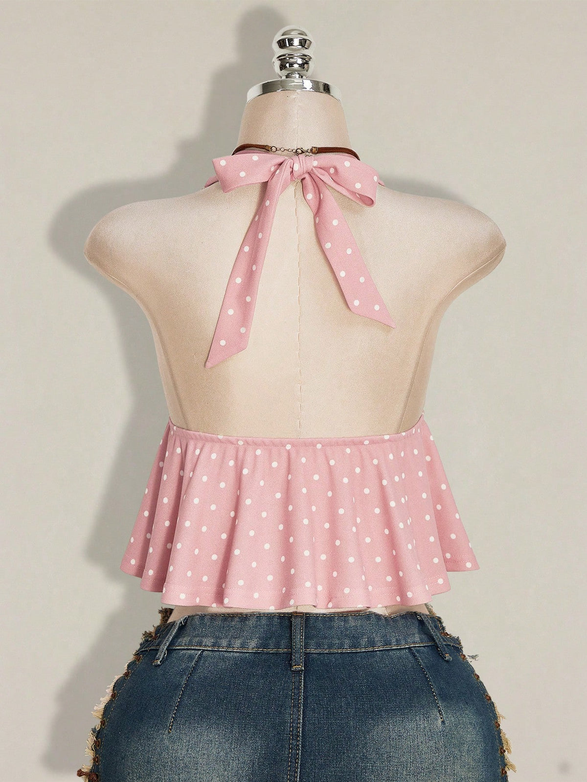 ICON Summer Women's Going Out Beach Vacation Sexy Boho Cute Tropical Holiday Pink Polka Dot Print Ruffle Hem Halter Neck Camisole