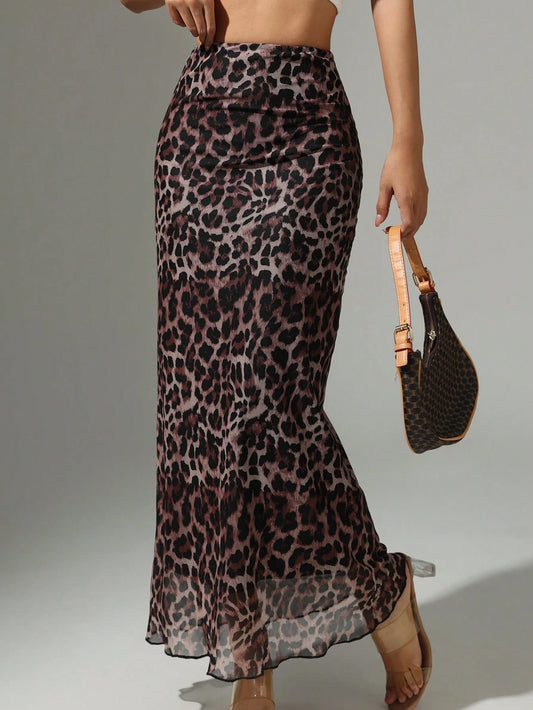 INAWLY Leopard Print Casual Skirt, Minimalist & Fashionable For Everyday
