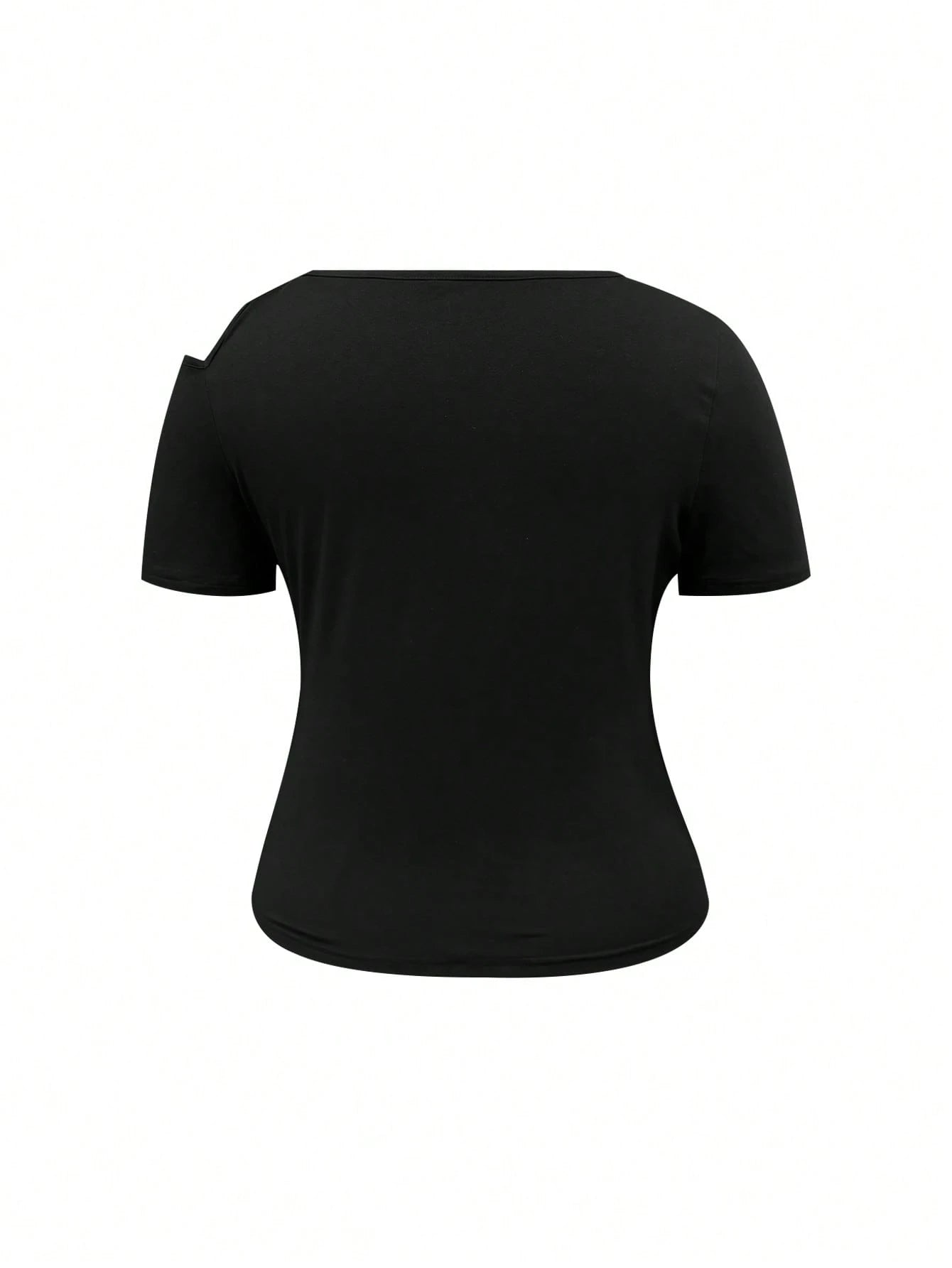 INAWLY Plus Size Summer Casual Solid Color Asymmetric Collar T-Shirt Fall Cloth For Women