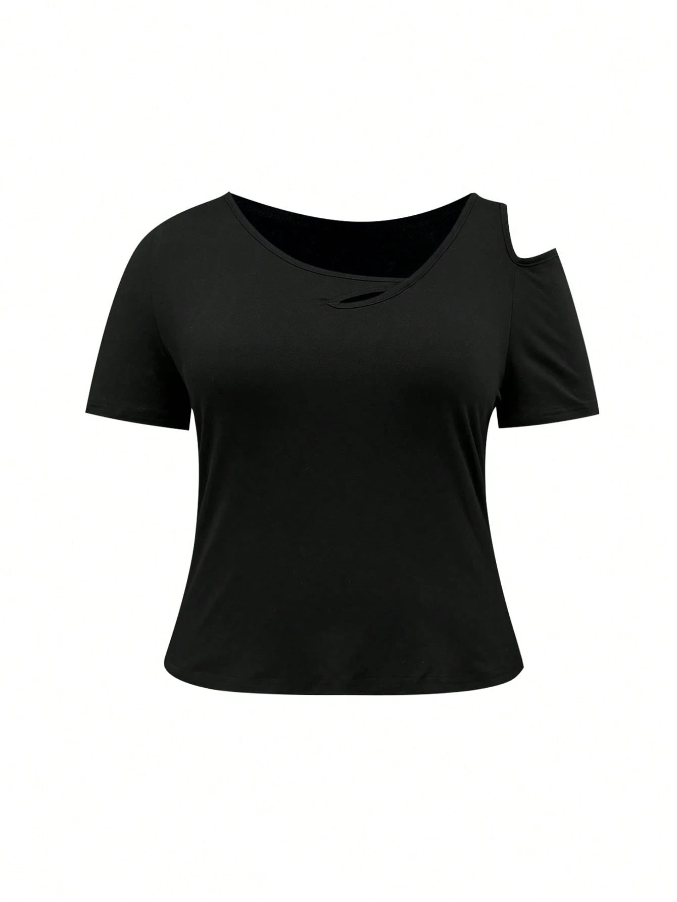 INAWLY Plus Size Summer Casual Solid Color Asymmetric Collar T-Shirt Fall Cloth For Women