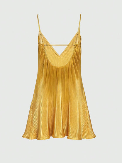INAWLY Solid Color Casual Elegant Versatile Summer Sleeveless Dress Mustard Yellow Holiday Holiday Vacation