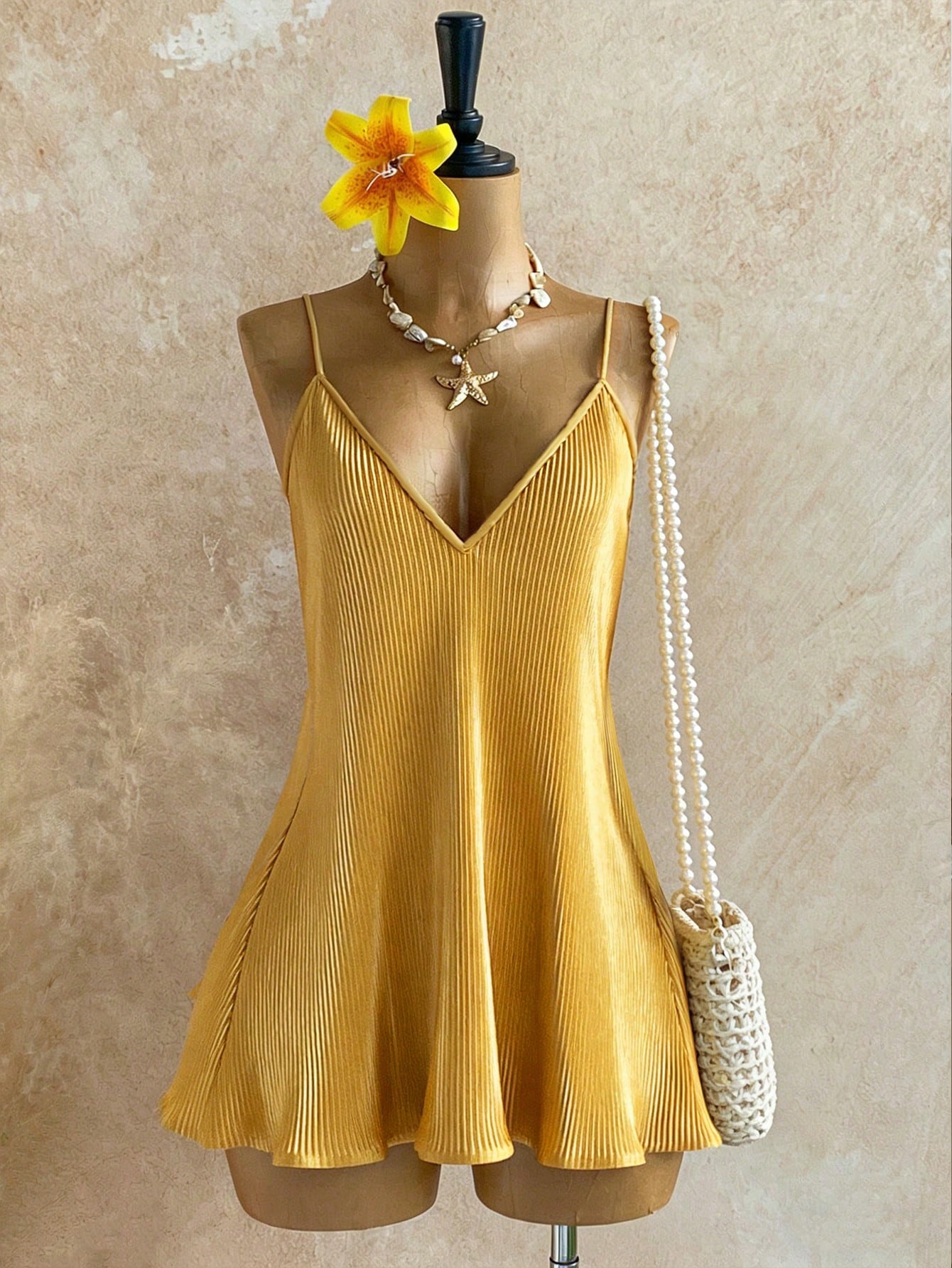 INAWLY Solid Color Casual Elegant Versatile Summer Sleeveless Dress Mustard Yellow Holiday Holiday Vacation