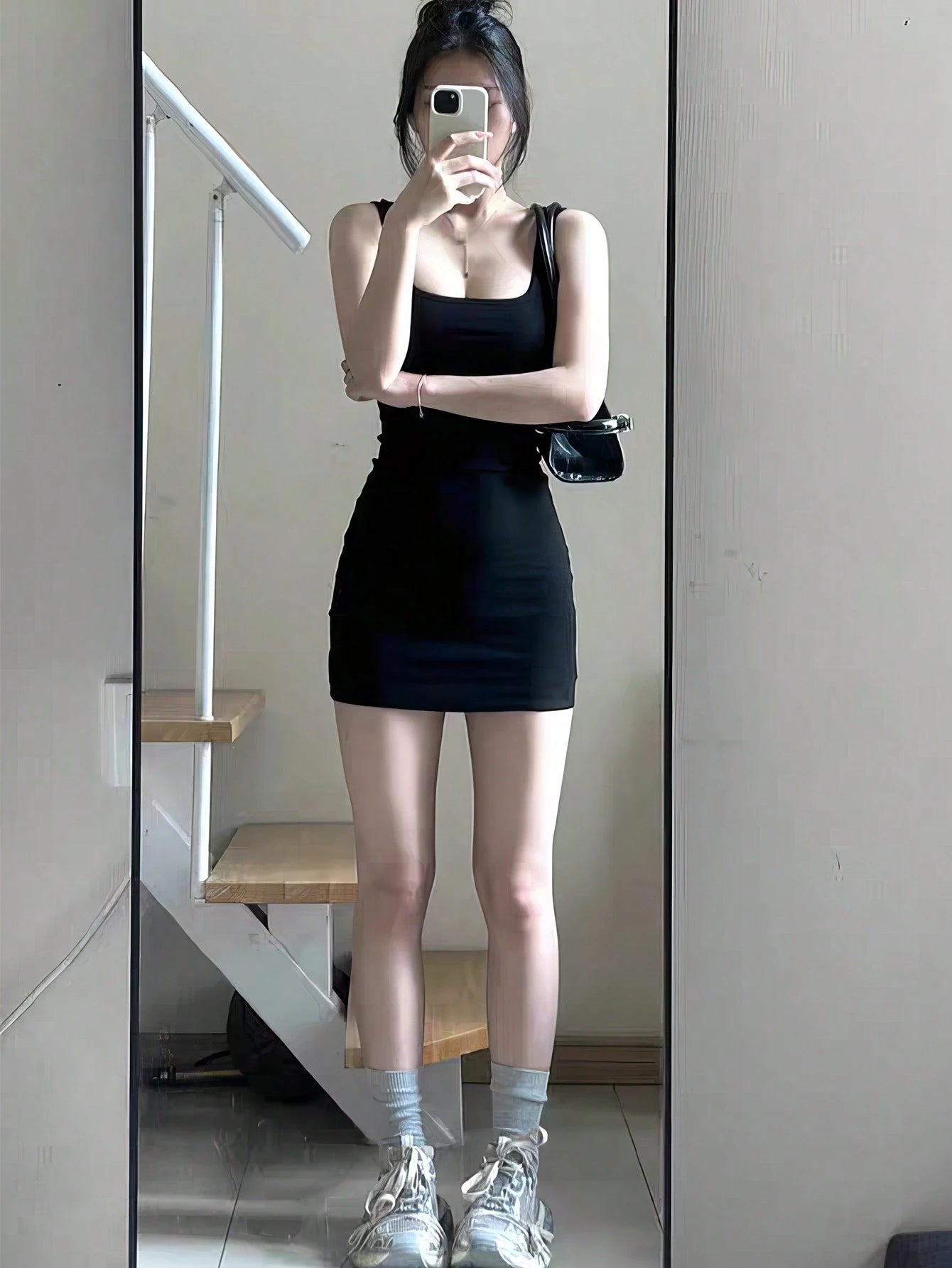INAWLY Solid Colored Square Neck Bodycon Sleeveless Dress