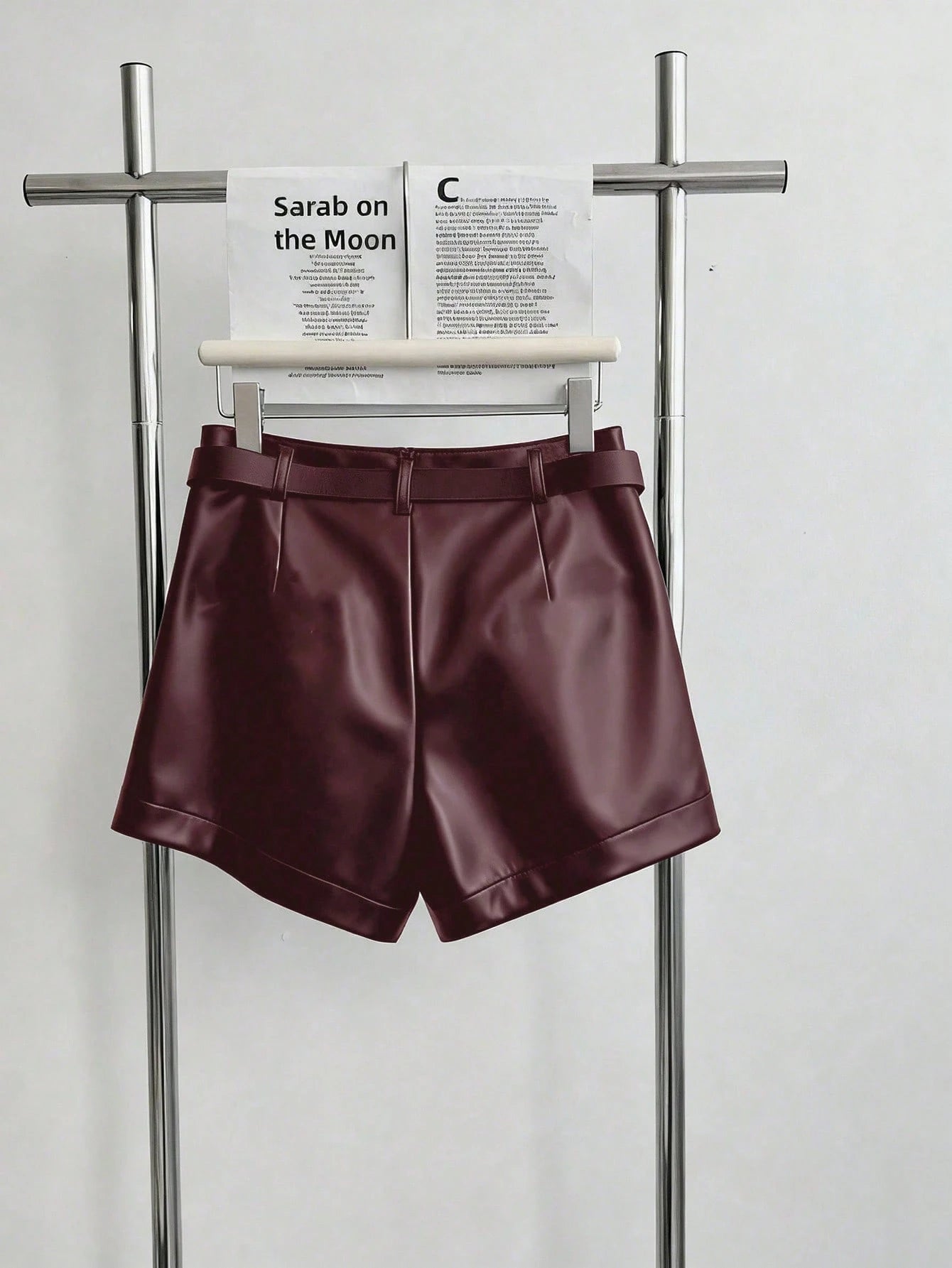 INAWLY Women's Casual Commuter Solid Color PU Leather Pleated Waist Shorts