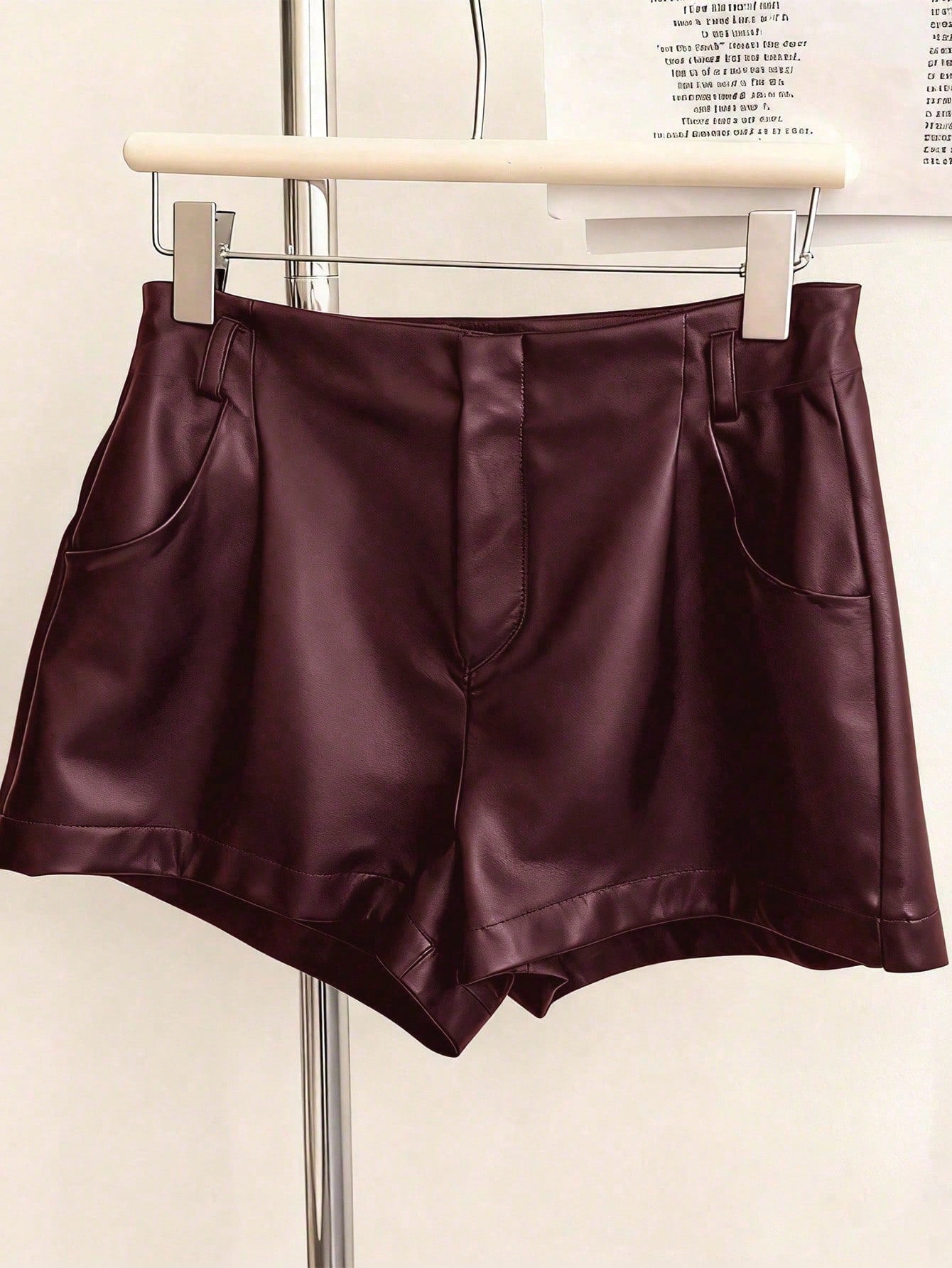 INAWLY Women's Casual Commuter Solid Color PU Leather Pleated Waist Shorts