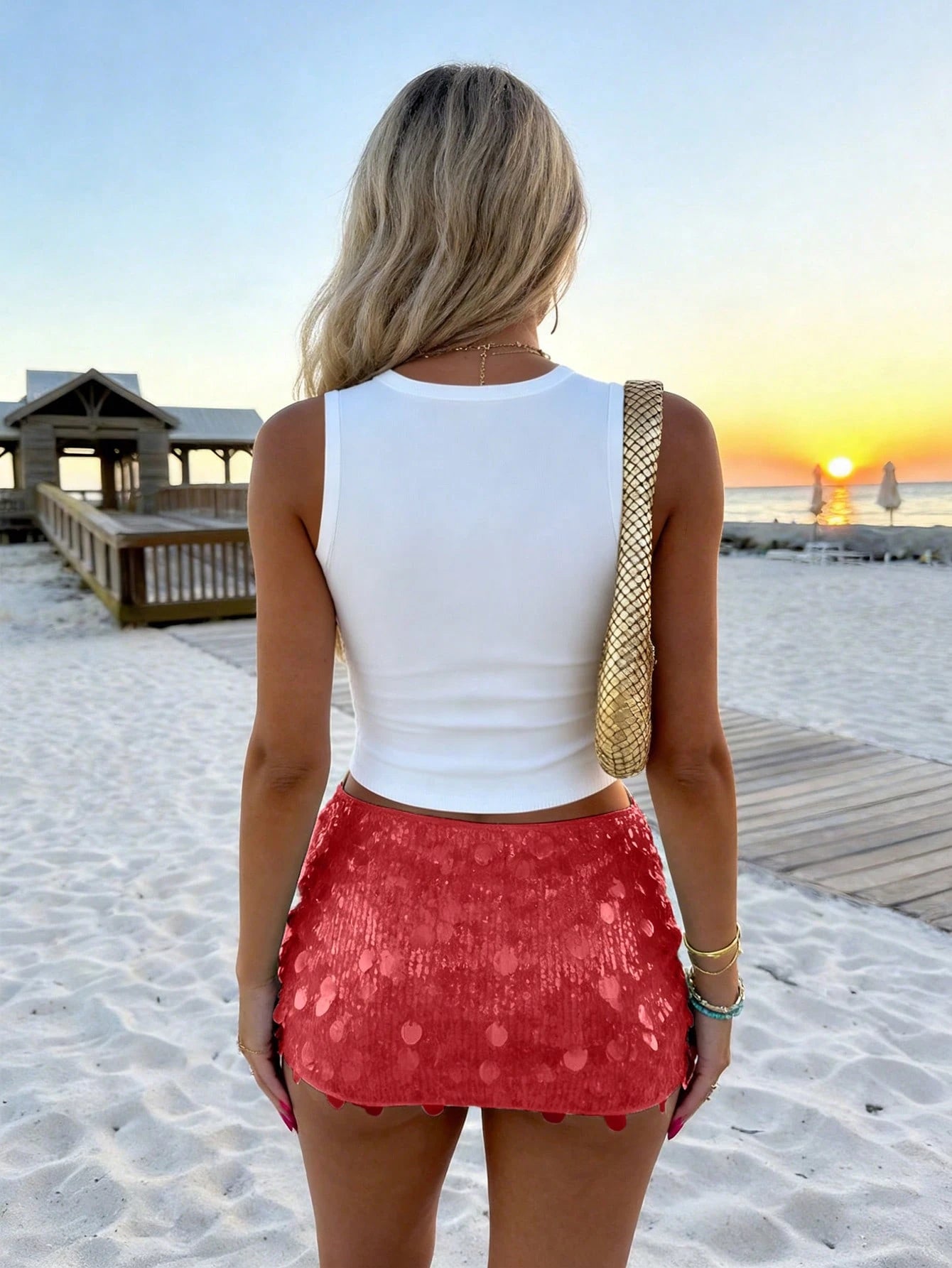 INAWLY Women's Coastal Vacation Beach Outfits For Woman White Ribbed Red Lobster Beaded Applique Wide Strap Tank Top Summer Clothes Going Out Clothes 2026