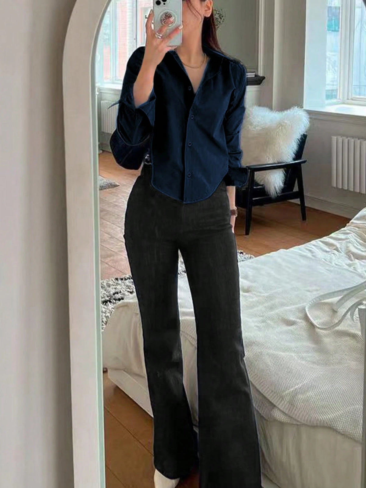 INAWLY Women Solid Color Casual Blouse Shirt For Work/Daily Wear, Spring Summer,Long Sleeve Tops Fall Cloth For Women
