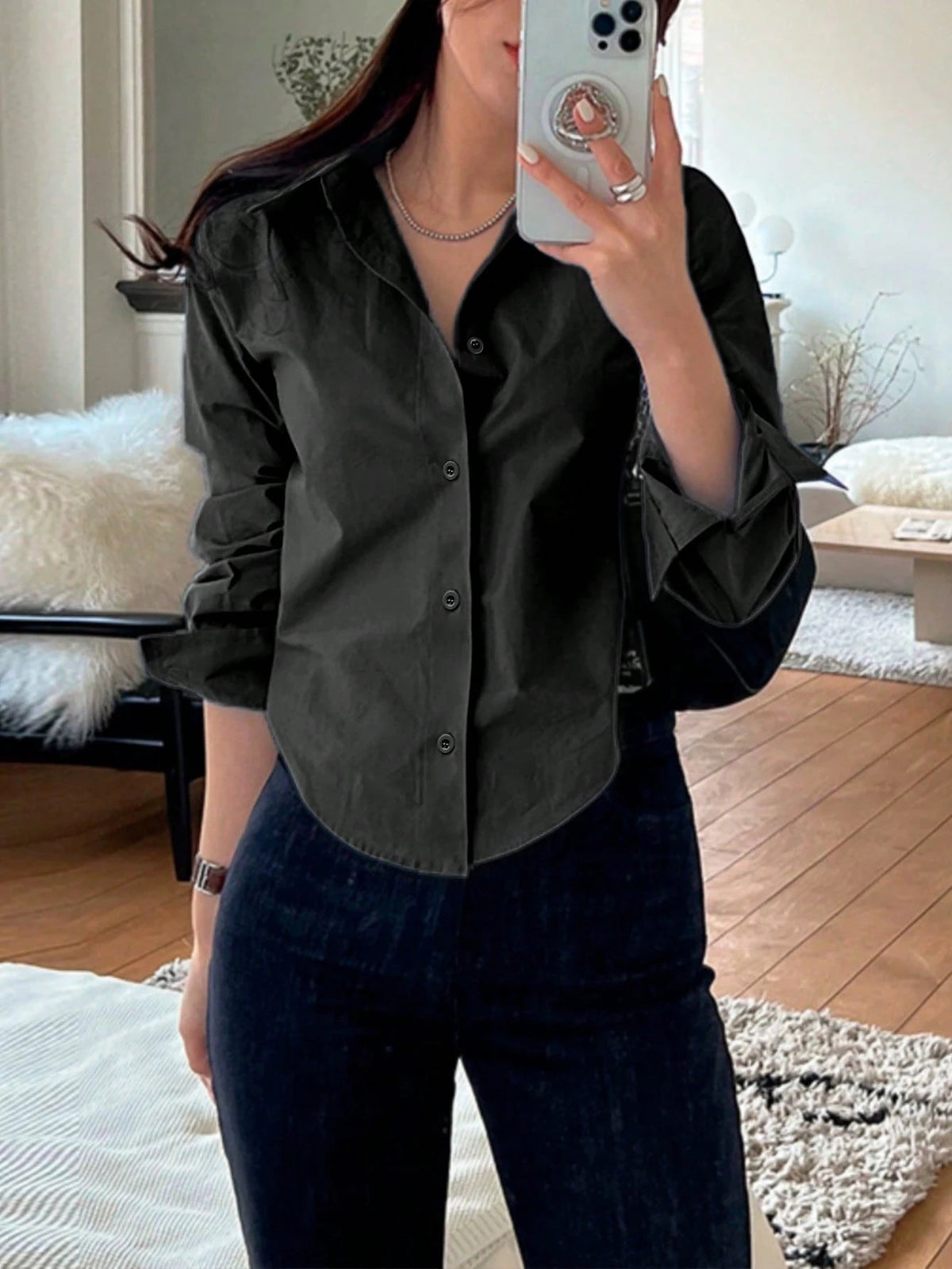 INAWLY Women Solid Color Casual Blouse Shirt For Work/Daily Wear, Spring Summer,Long Sleeve Tops Fall Cloth For Women