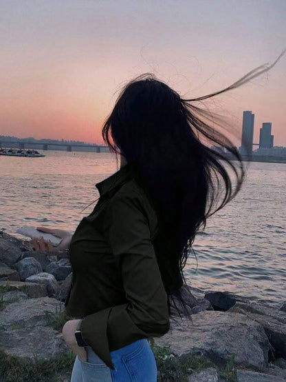 INAWLY Women Solid Color Casual Blouse Shirt For Work/Daily Wear, Spring Summer,Long Sleeve Tops Fall Cloth For Women
