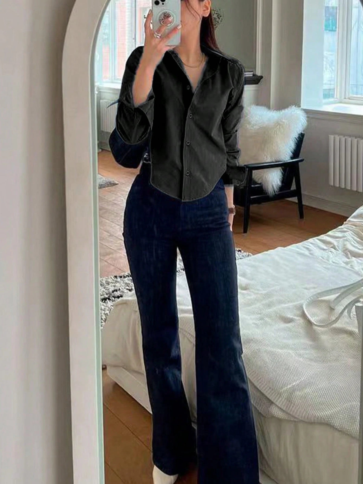 INAWLY Women Solid Color Casual Blouse Shirt For Work/Daily Wear, Spring Summer,Long Sleeve Tops Fall Cloth For Women