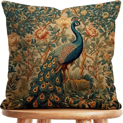 Independence Day Pillowcase William Morris Abstract Art Floral Design Throw Pillow Cover Home Decor, Vintage Peacock Pillowcase Cover For Bed Sofa Living Room, Indoor And Outdoor, Square Cushion Cover