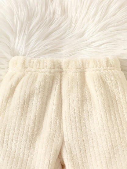 Infant/Toddler Cute Bear Plush Set, Winter Thermal Lined Thick Outdoor Two-Piece Coral Thermal Outfit