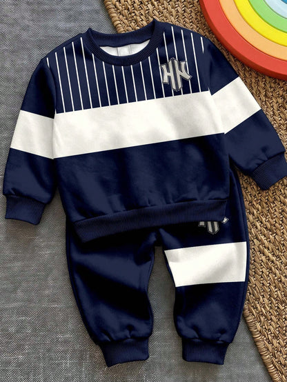 Infant Toddler Round Neck Casual Comfortable Set, Classic Vintage Striped Pattern Print, Retro Color Block Patchwork Pattern Print, Exquisite Small Logo Pattern Print, Suitable For Autumn/Winter