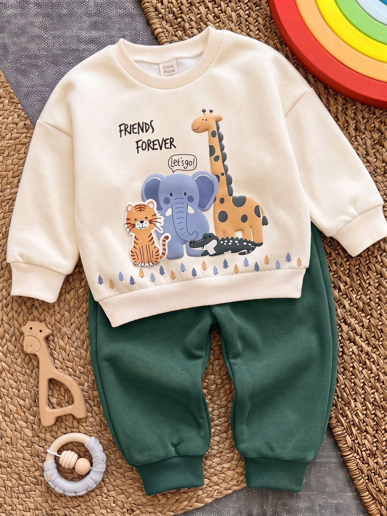 Infant Toddler Round Neck Casual Comfortable Set, Classic Vintage Striped Pattern Print, Retro Color Block Patchwork Pattern Print, Exquisite Small Logo Pattern Print, Suitable For Autumn/Winter