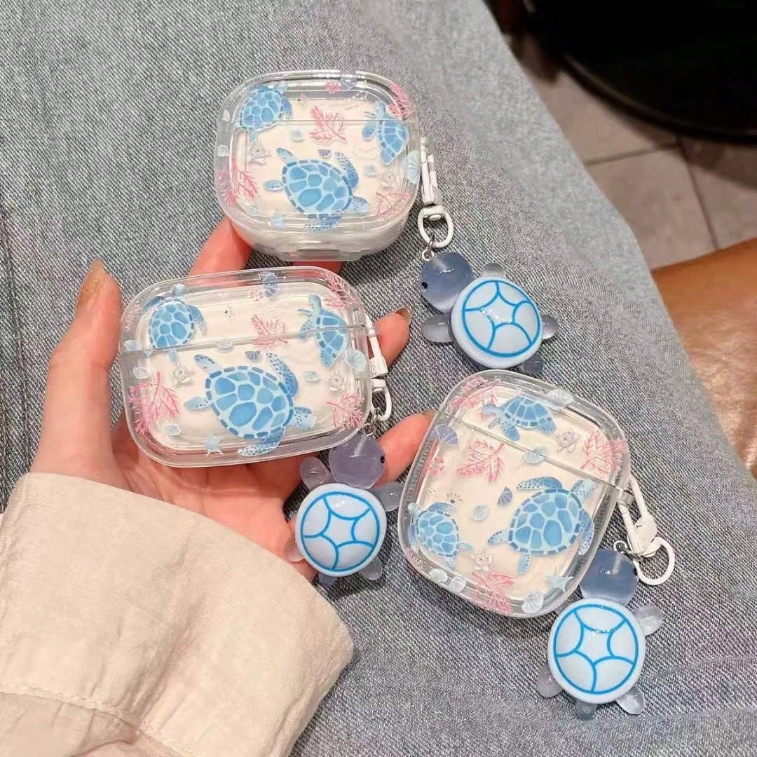 Ins New Blue Sea Turtle Oval Design Protective Case For AirPods Pro 2, Compatible With AirPods 4, Bluetooth Earphone Shell 3