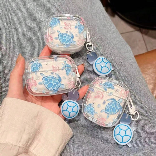 Ins New Blue Sea Turtle Oval Design Protective Case For AirPods Pro 2, Compatible With AirPods 4, Bluetooth Earphone Shell 3