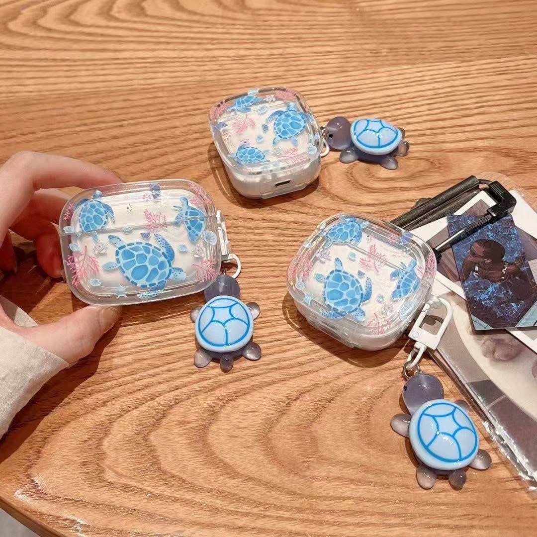 Ins New Blue Sea Turtle Oval Design Protective Case For AirPods Pro 2, Compatible With AirPods 4, Bluetooth Earphone Shell 3