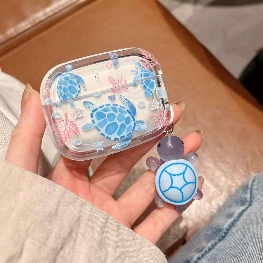 Ins New Blue Sea Turtle Oval Design Protective Case For AirPods Pro 2, Compatible With AirPods 4, Bluetooth Earphone Shell 3