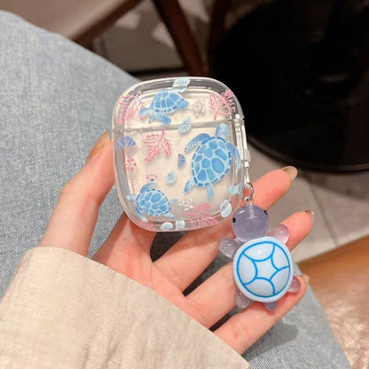 Ins New Blue Sea Turtle Oval Design Protective Case For AirPods Pro 2, Compatible With AirPods 4, Bluetooth Earphone Shell 3