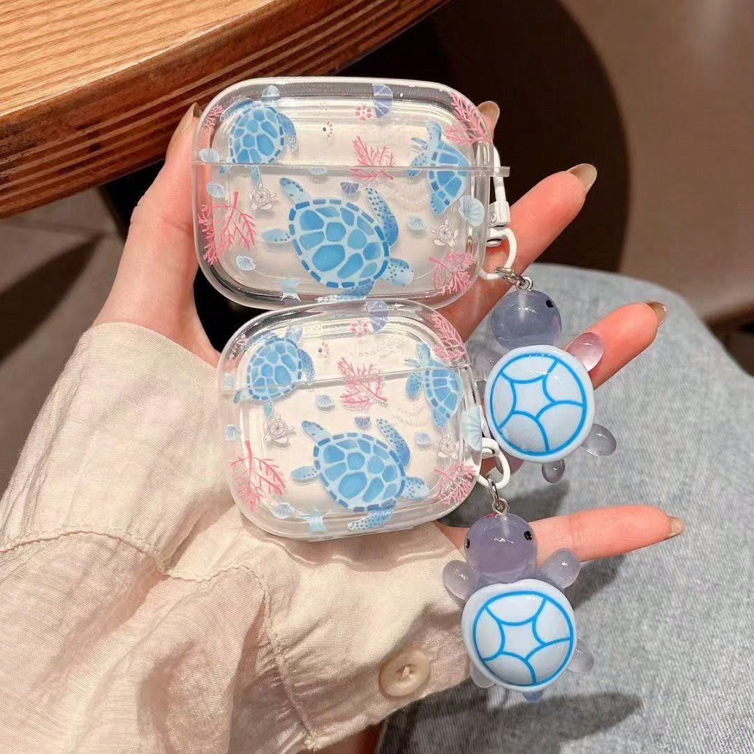 Ins New Blue Sea Turtle Oval Design Protective Case For AirPods Pro 2, Compatible With AirPods 4, Bluetooth Earphone Shell 3