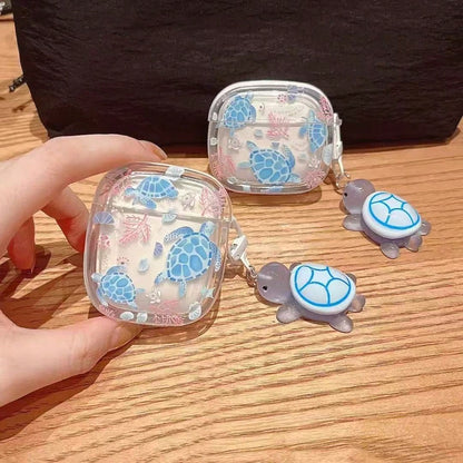 Ins New Blue Sea Turtle Oval Design Protective Case For AirPods Pro 2, Compatible With AirPods 4, Bluetooth Earphone Shell 3