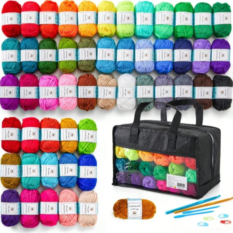 Inscraft 37 Acrylic Yarn Ball, 1820 Yards 52 Colors, 2 Crochet Hooks, 2 Knitting Needles, 10 Stitch Markers, 1 Bag, 14 Different Size Crochet Hooks For Crochet And Knitting, Gift For Beginners And Adu