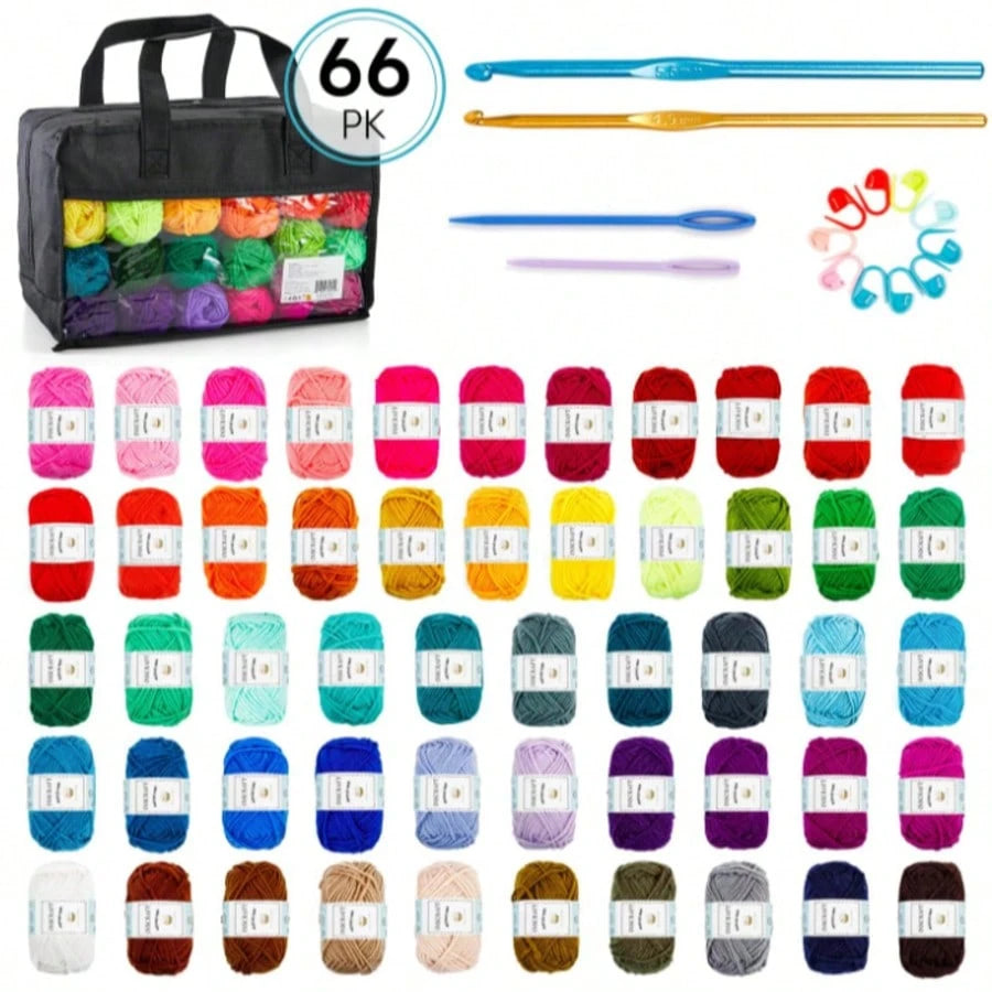 Inscraft 37 Acrylic Yarn Ball, 1820 Yards 52 Colors, 2 Crochet Hooks, 2 Knitting Needles, 10 Stitch Markers, 1 Bag, 14 Different Size Crochet Hooks For Crochet And Knitting, Gift For Beginners And Adu
