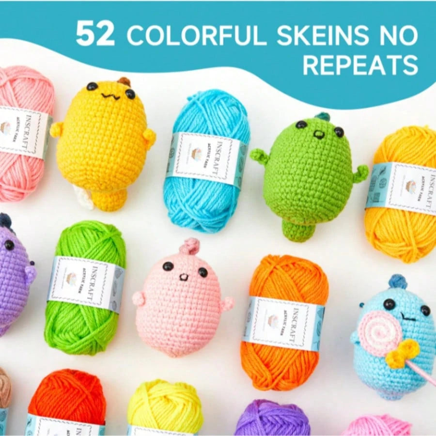 Inscraft 37 Acrylic Yarn Ball, 1820 Yards 52 Colors, 2 Crochet Hooks, 2 Knitting Needles, 10 Stitch Markers, 1 Bag, 14 Different Size Crochet Hooks For Crochet And Knitting, Gift For Beginners And Adu