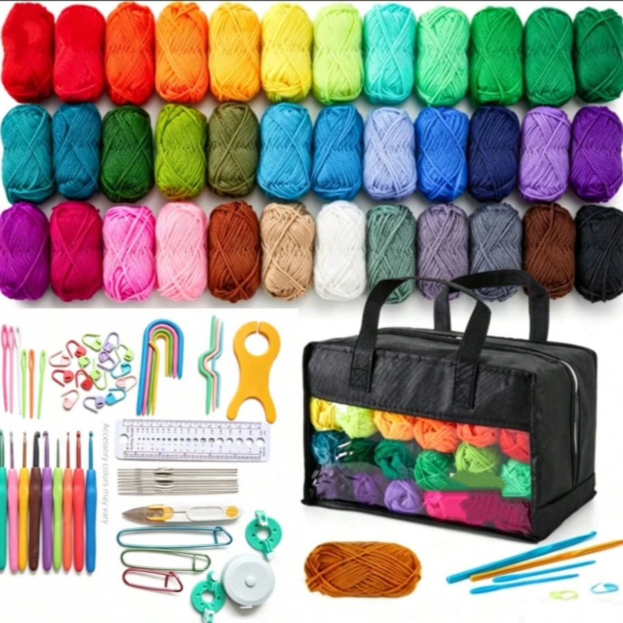 Inscraft 37 Acrylic Yarn Ball, 1820 Yards 52 Colors, 2 Crochet Hooks, 2 Knitting Needles, 10 Stitch Markers, 1 Bag, 14 Different Size Crochet Hooks For Crochet And Knitting, Gift For Beginners And Adu