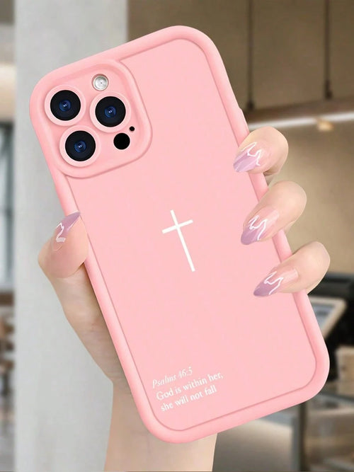 Inspirational Cross TPU Phone Case- "God Is Within Her She Will Not Fall" Christian Cover With Anti-Slip Shockproof Protection For IPhone 17/16/ 15/14/13/12/11/Plus/Pro/Pro Max 17Air And Galaxy S25