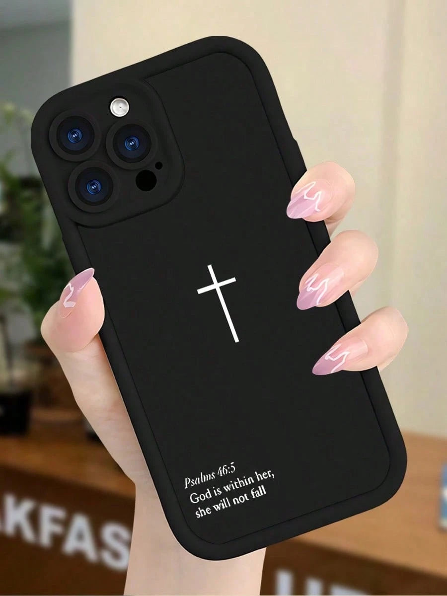 Inspirational Cross TPU Phone Case- "God Is Within Her She Will Not Fall" Christian Cover With Anti-Slip Shockproof Protection For IPhone 17/16/ 15/14/13/12/11/Plus/Pro/Pro Max 17Air And Galaxy S25
