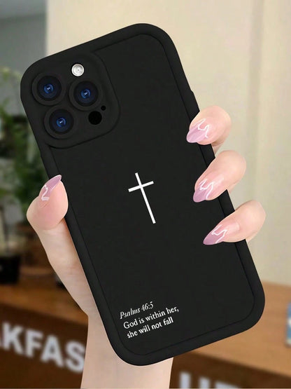 Inspirational Cross TPU Phone Case- "God Is Within Her She Will Not Fall" Christian Cover With Anti-Slip Shockproof Protection For IPhone 17/16/ 15/14/13/12/11/Plus/Pro/Pro Max 17Air And Galaxy S25