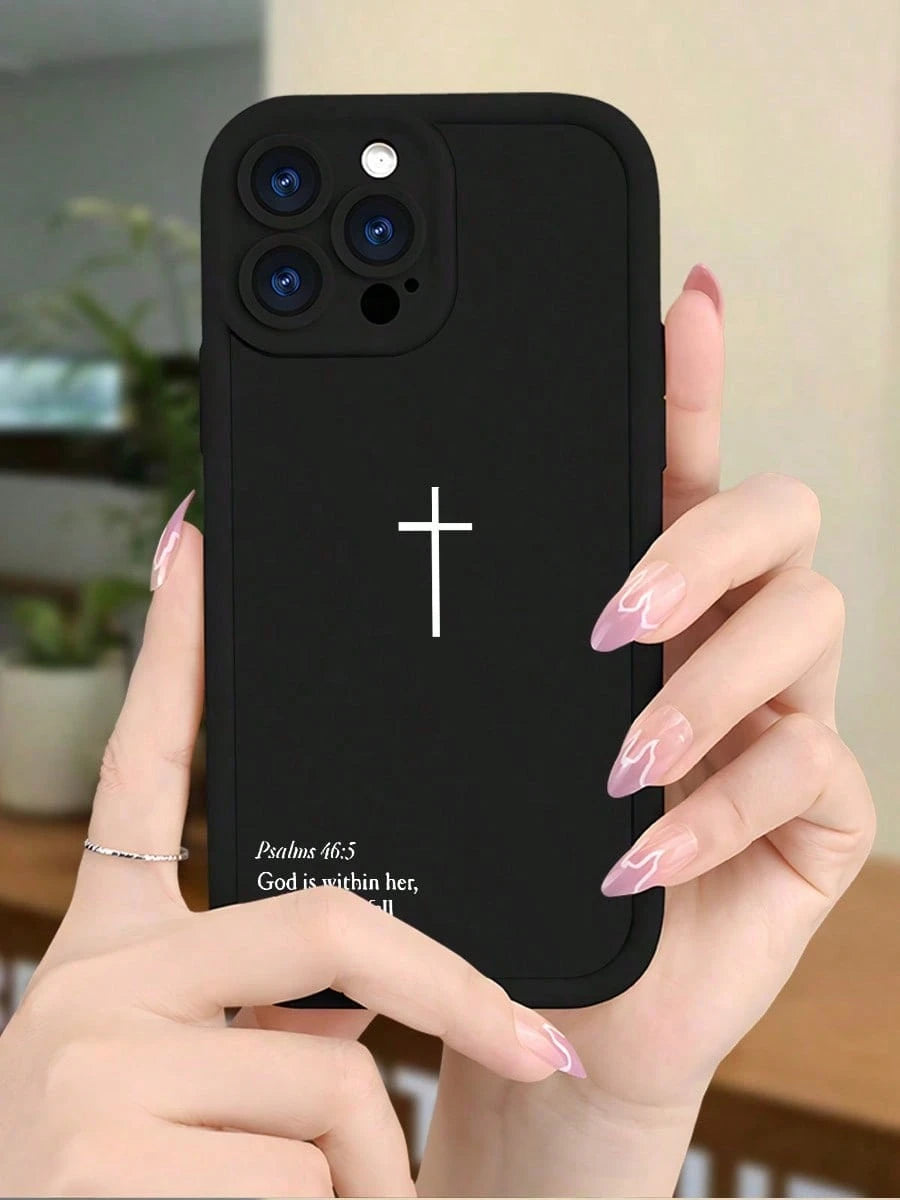 Inspirational Cross TPU Phone Case- "God Is Within Her She Will Not Fall" Christian Cover With Anti-Slip Shockproof Protection For IPhone 17/16/ 15/14/13/12/11/Plus/Pro/Pro Max 17Air And Galaxy S25