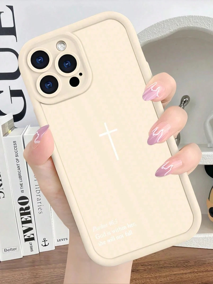 Inspirational Cross TPU Phone Case- "God Is Within Her She Will Not Fall" Christian Cover With Anti-Slip Shockproof Protection For IPhone 17/16/ 15/14/13/12/11/Plus/Pro/Pro Max 17Air And Galaxy S25