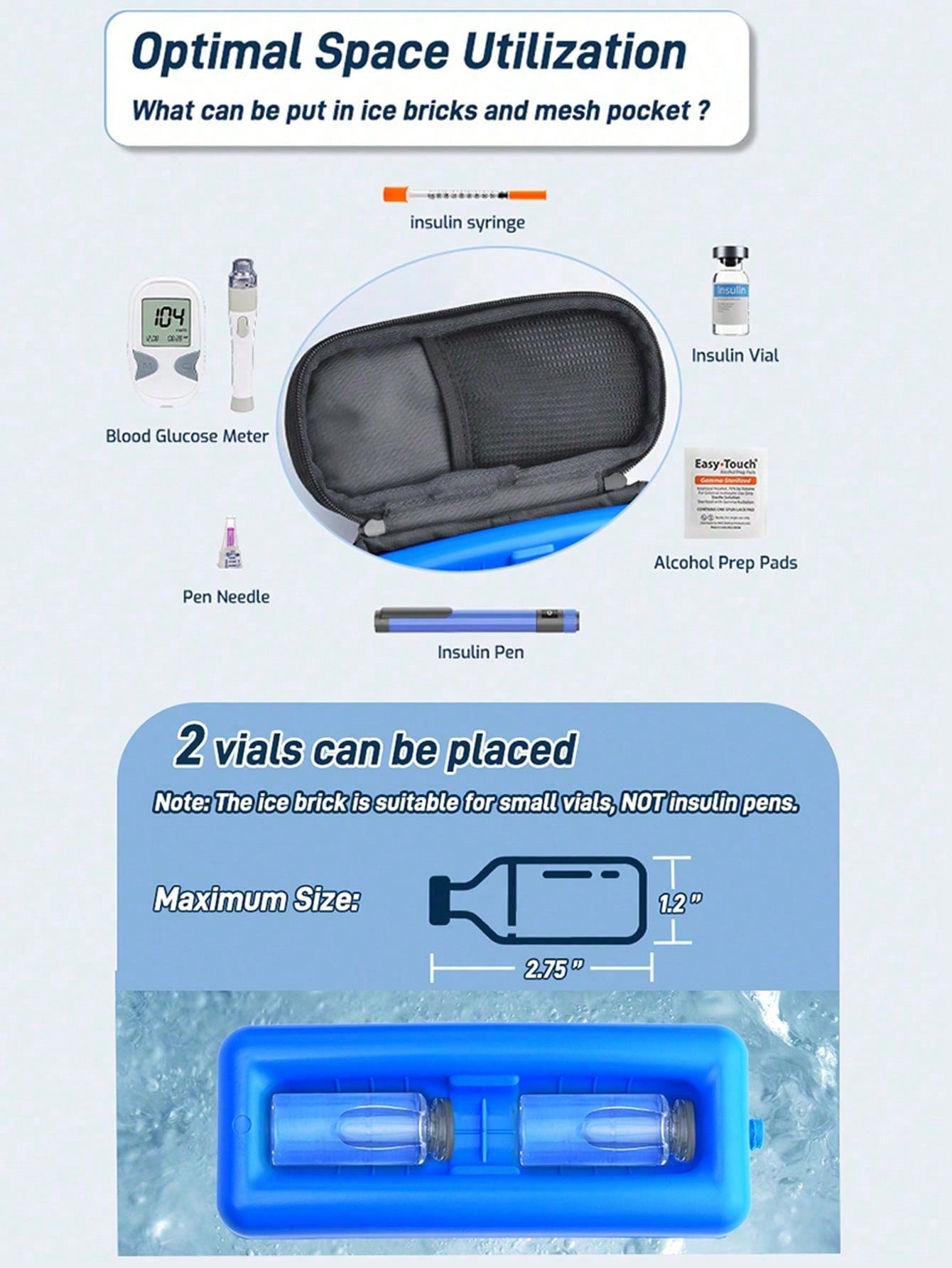 Insulin Vial Cooler Travel Case,Diabetes Carrying Insulated Bag For Keep Medicine Cool,Bottle Protector Kit For Storage, With Protective Ice Brick