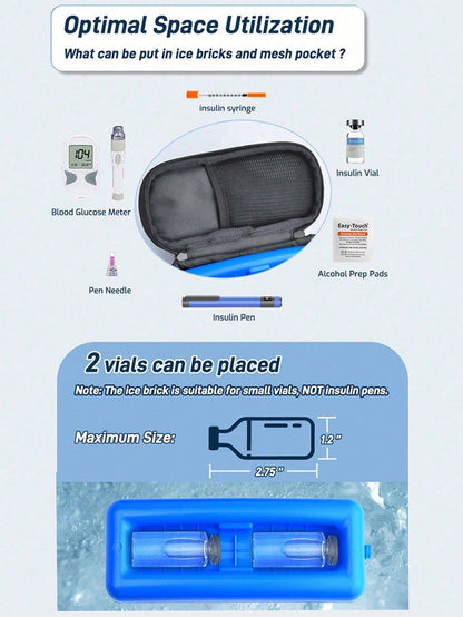 Insulin Vial Cooler Travel Case,Diabetes Carrying Insulated Bag For Keep Medicine Cool,Bottle Protector Kit For Storage, With Protective Ice Brick