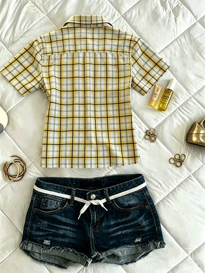 IslaSuriya Women's Casual Plaid Shirt Blouse For Summer